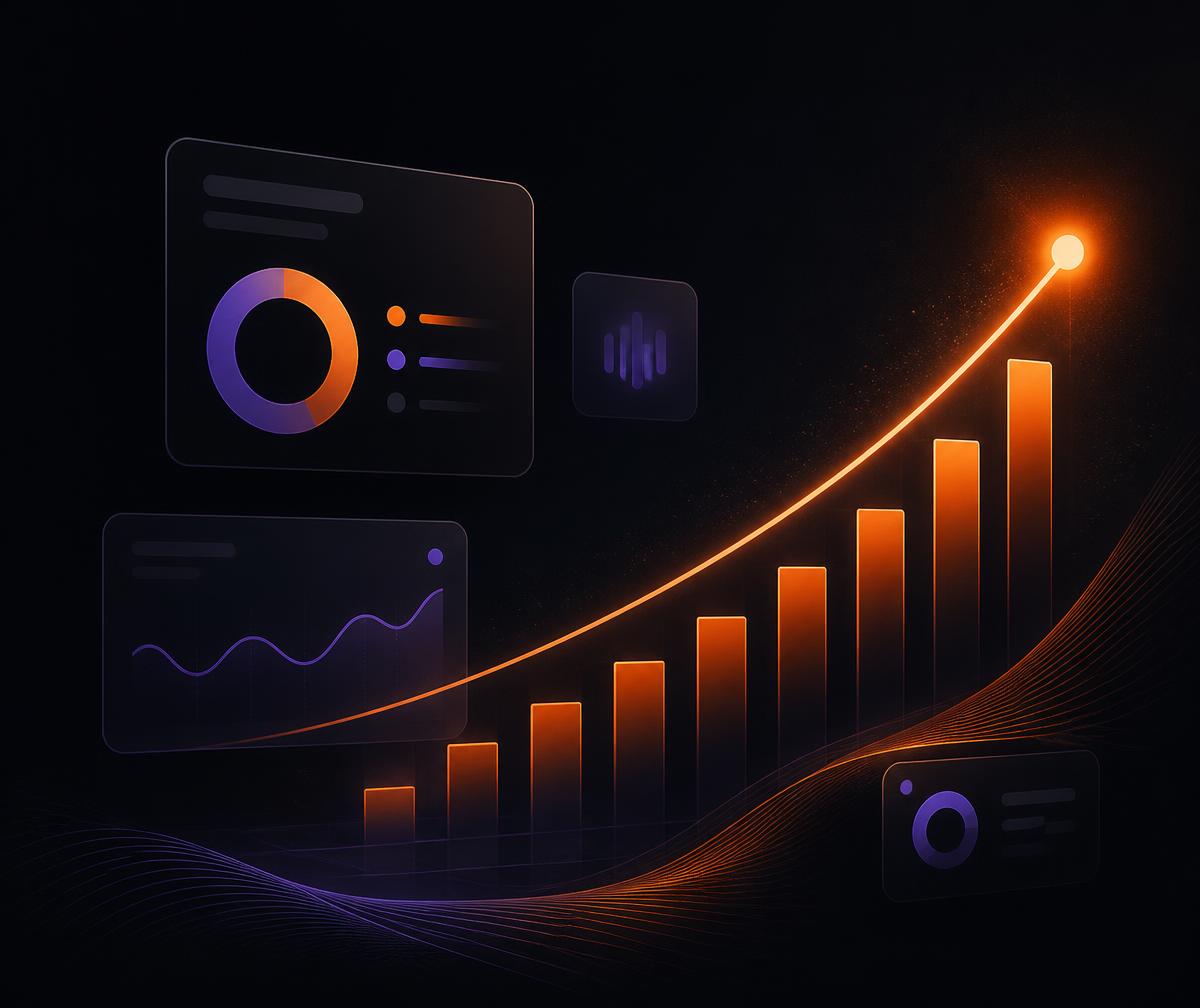 Revenue dashboard illustration with a growth curve trending upward
